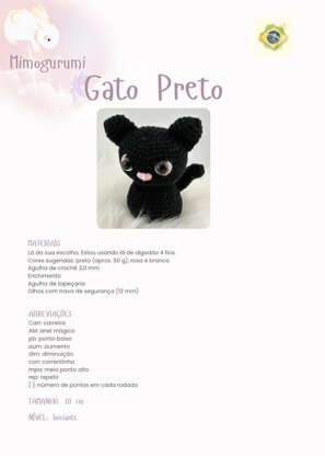Black Cat Amigurumi – Easy Crochet Pattern (Beginner Friendly) Available in English and Portuguese