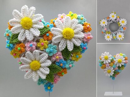 Willow deco with daisies - easy from scraps of yarn