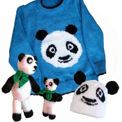 Panda head sweater, hat and toy