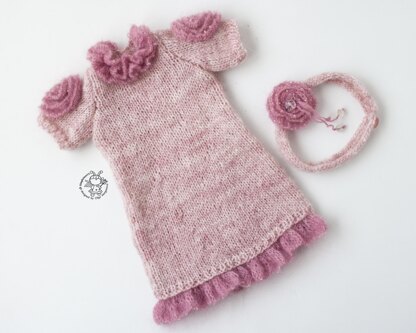 Pink rouse dress for doll 18 in