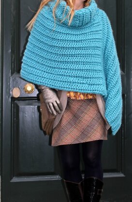 Cowl Neck Poncho in Teal