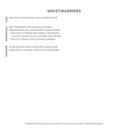 Wristwarmers - Knitting Pattern for Women in Debbie Bliss Baby Cashmerino