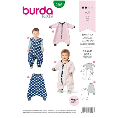Burda Style Toddlers' Sleeping Bag with Legs – Overall Sleeping Bag 9298 - Paper Pattern, Size 6M -3