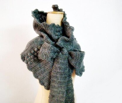 Grey Titanium Wrap Neck Warmer Cowl with Bow Ties