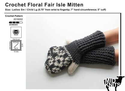 Floral Fair Isle Crochet Mittens (2016002)