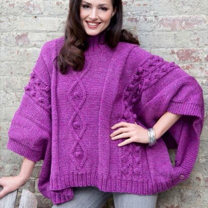 Cable and Bobble Poncho in Red Heart Super Tweed - LW3463