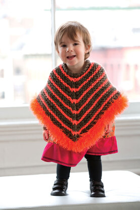 Striped Furry Poncho in Lion Brand Hometown USA and Fun Fur - L32037