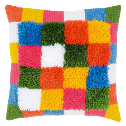 Vervaco Bright Squares Latch Hook & Chain Stitch Cushion Kit