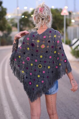 Aurora boho chic crochet poncho with fringe