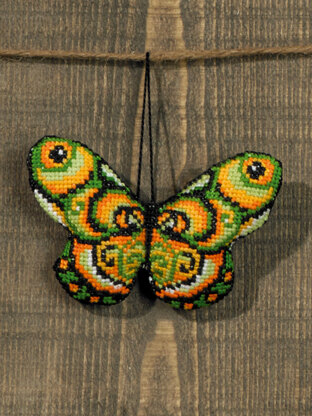 Permin Green and Orange Butterfly Cross Stitch Kit - 9x6cm