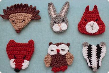 Crochet applique owl fox and forest animals