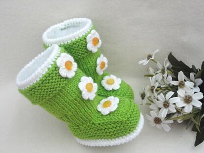 Knitted Baby Girl Booties Aurora Pattern by Elena Mitchell