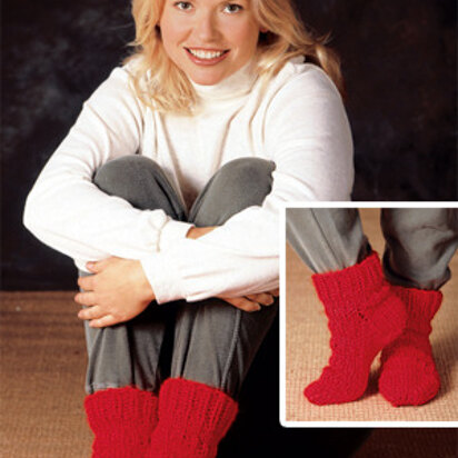Red Hot Slipper Socks in Lion Brand Wool-Ease Thick & Quick - 1200AD