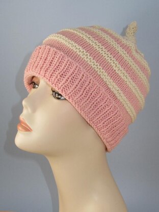 Stripe Topknot Beanie Hat