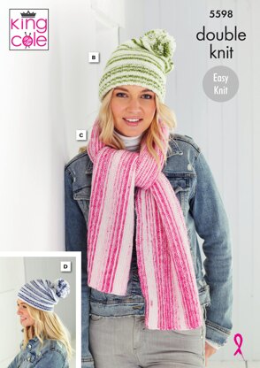 Hats, Beret & Scarves in King Cole Stripe DK - 5598 - Downloadable PDF