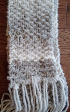 Gray and White Scarf with Fringe #2