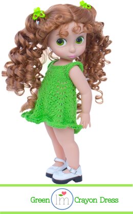 Green Crayon Dress for 16"  Disney Animators Dolls. Doll Clothes Knitting Pattern.