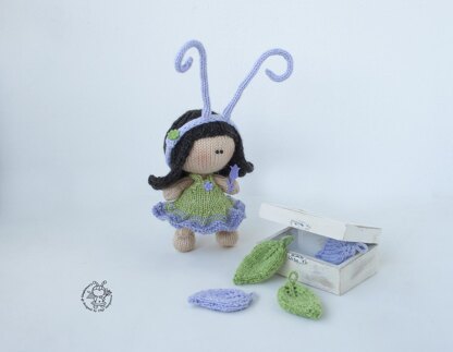 Butterfly amigurumi doll knitted flat