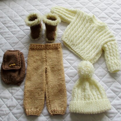 Cable knitting pattern, Jumper, leggings, Rucksack, Boots for 18" our generation / American girl