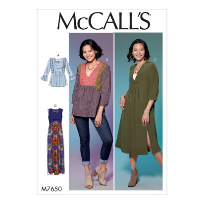 McCall's Misses' V-Neck or Square-Neck Top, Tunic, and Dresses M7650 - Sewing Pattern