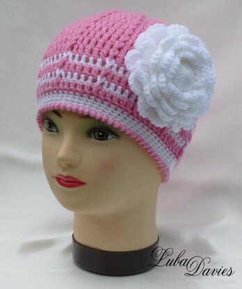 Crochet Baby Girl Beanie Hat with Large Rose Flower