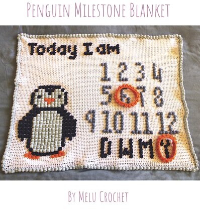 Penguin Milestone Bobble Stitch Blanket US Pattern by Melu Crochet