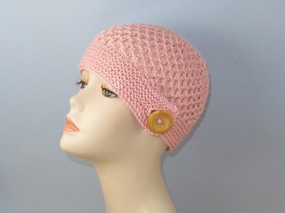 Button Up Lace Beanie Circular knitting pattern