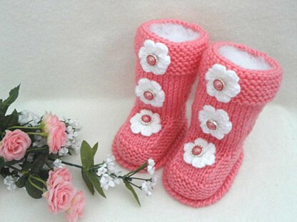 Knitted Baby Girl Booties Aurora Pattern by Elena Mitchell
