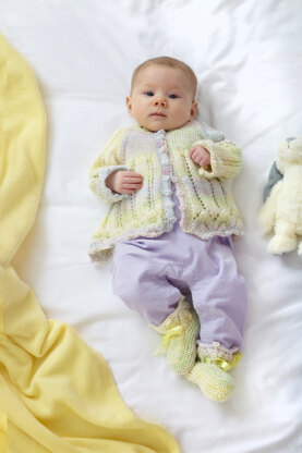 Babies Overtop, Cardigan, Matinee Jacket and Bootees in King Cole Cutie Pie DK - P6034 - Leaflet