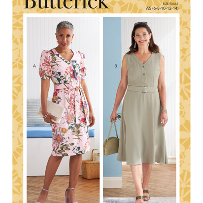 Butterick Kleid, Schärpe und Gürtel für Damen mit Körbchengrößen A/B, C, D, DD B6809 - Schnittmuster