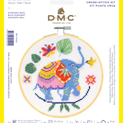 DMC Elephant Cross Stitch Kit - 9.8 x 9.8 in (25 x 25 cm)