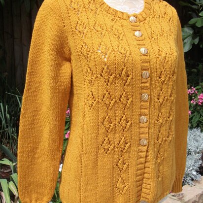 Cardigan with Eyelet & Cable Motifs