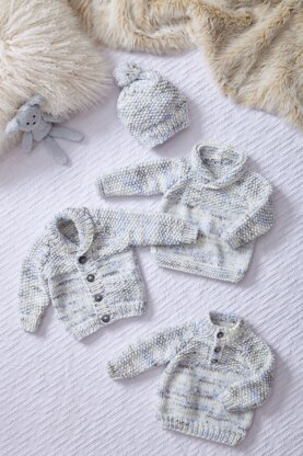 Jacket, Sweaters & Hat knitted in King Cole Bumble Chunky - Babies - P6083 - Leaflet
