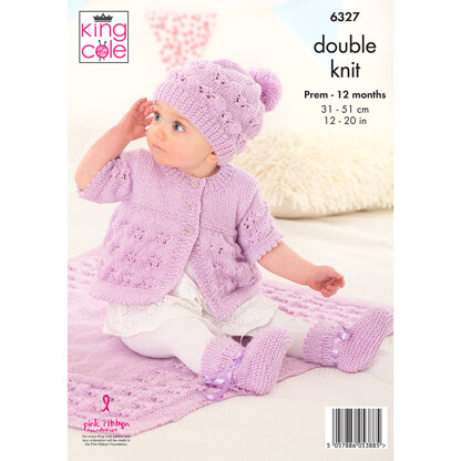 Matinee Coat, Cardigan, Hats, Bootees and Blanket in King Cole Glitz DK - 6327 - Leaflet