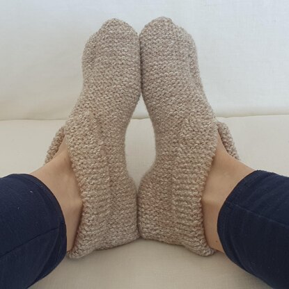 8ply garter stitch slippers with cuff - Storm
