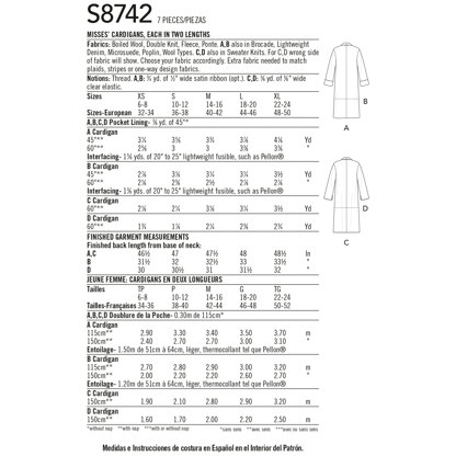Simplicity 8742 Women's Cardigan - Paper Pattern, Size A (XS-S-M-L-XL)