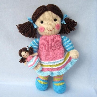 Maisie and her little doll - knitted dolls