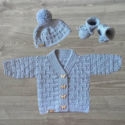 Kasey Cardigan Hat and Booties Set