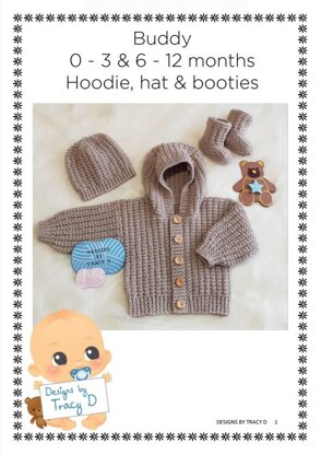 Buddy baby hoody knitting pattern 0-3mths & 6-12mths