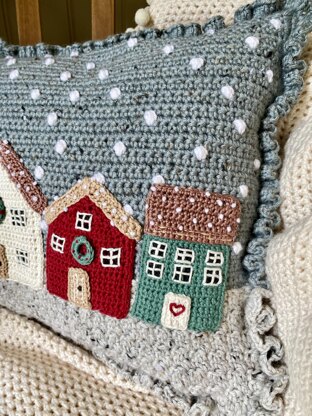 Winter Cottages Crochet Cushion