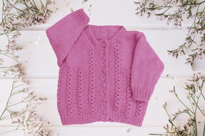 Twist Round Neck Baby Cardigan Knitting Pattern #614