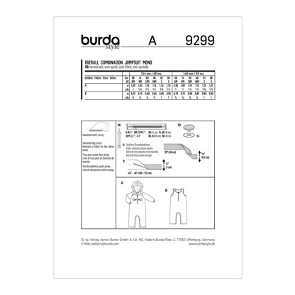 Burda Style Toddlers' Overalls â€“ with Hood â€“ with or without Sleeves â€“ Crotch Fastening 9299 - Paper Pattern, Size 6M -3