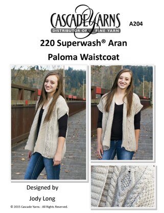Paloma Waistcoat in Cascade Yarns 220 Superwash® Aran - A204 - Downloadable PDF
