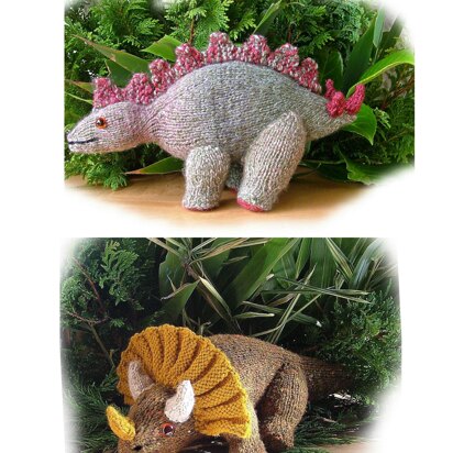 Triceratops and Stegosaurus toy dinosaur knitting pattern