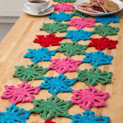 Snowflake Table Runner in Red Heart With Love Solids - LW4419