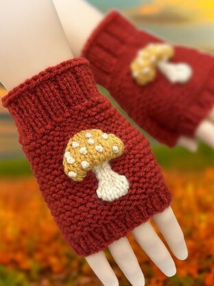 Mushroom Fingerless Gloves