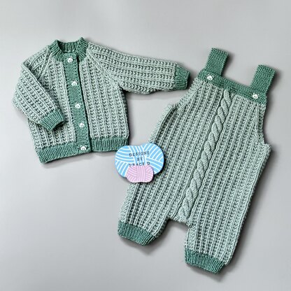 Laurel Baby Dungarees/ Overalls 16 & 18 inch chest. 0-3/3-6 mths knitting pattern