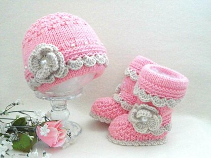 Knitting PATTERN Baby Shoes and Cap Baby Set with Crochet Edging