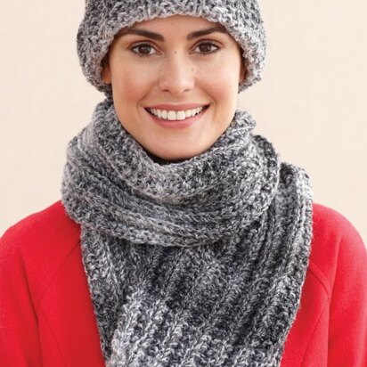 Rustic Ribbed Hat and Scarf in Lion Brand Tweed Stripes - L0611E