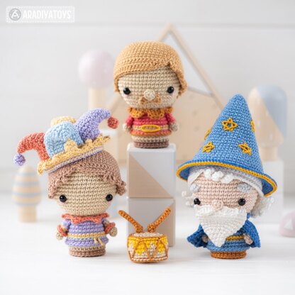 Mini Amigurumi Pattern Crochet Toys Set Joker Astronomer Chef Drummer Crochet Royal Pattern Mini Kingdom by AradiyaToys (Olka Novytska) Tutorial PDF File DIY